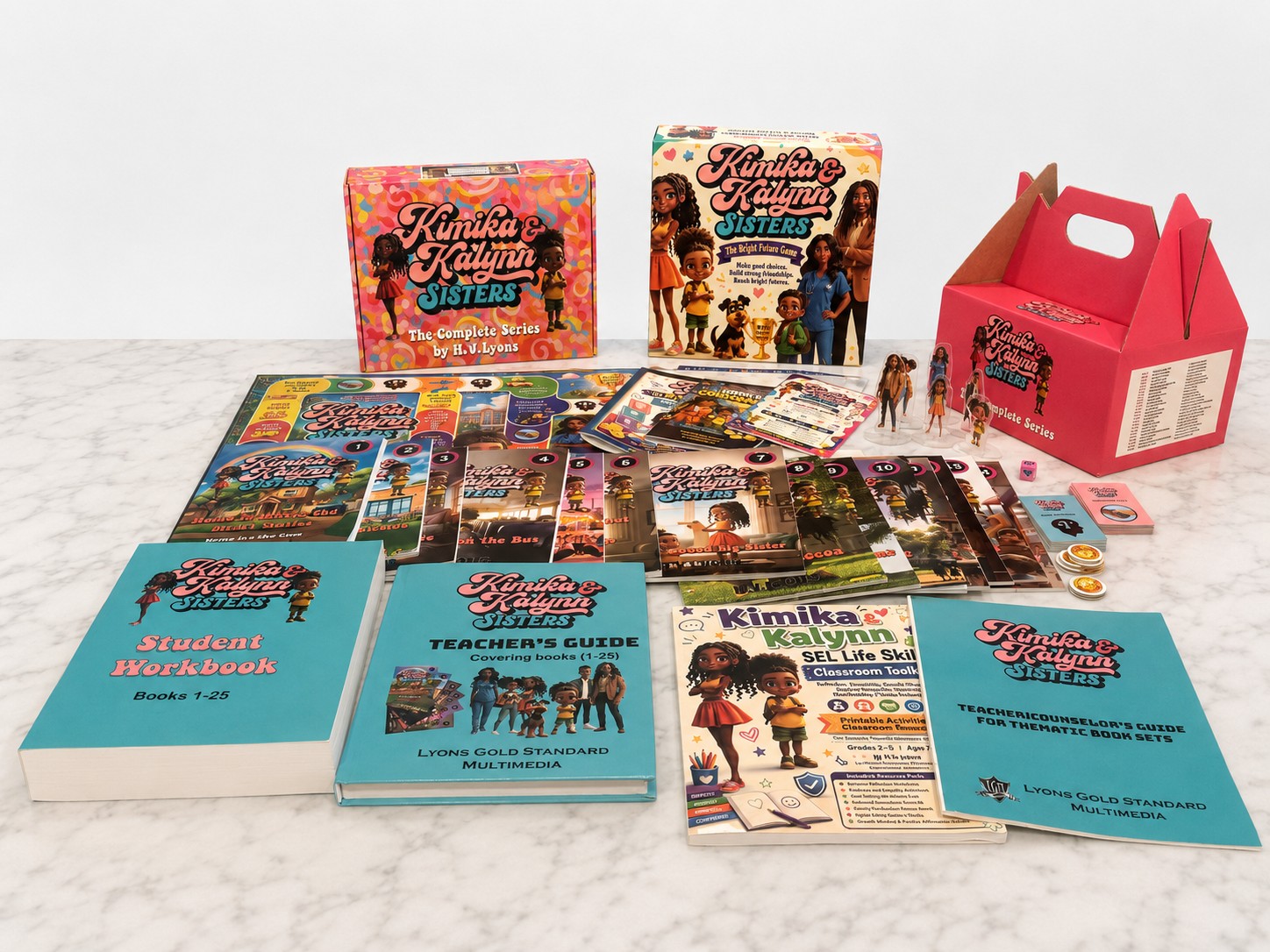 The Kimika and Kalynn collection with chapter books, teaching resources, workbooks, and the Bright Future Game